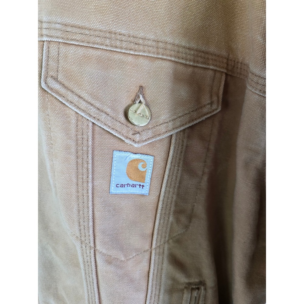 Vintage Carhartt Canvas Trucker Jacket Mens Brown Corduroy Collar Distressed - Picture 3 of 7